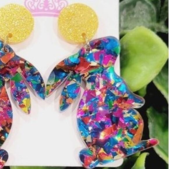 Confetti Colorful Bunny Dangle Earrings - Picture 2 of 2